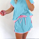 Women's Colorblock Edge Drop Shoulder T-Shirt Skort 2Pcs Set