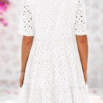 Women's V Neck Short Sleeve Hollow Out Mini Vacation Dress