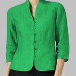 Nadorine Stand Collar Button Slim Fit Three Quarter Sleeve Shirt Top