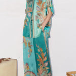 Somewhere Sunny Satin Botanical Print Elastic Waist Pocket Wide Leg Pants