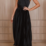 Beaming Smile Satin Halter Neck Pleated Midi Dress
