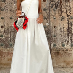 White Waist Loose Hem Sleeveless Round Neck Long Dress