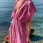 Printed Drawstring Design Kimono Beach Maxi Dress