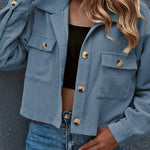Flap Pockets Turn Down Collar Corduroy Shacket