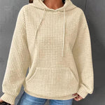 Nadorine Casual Long Sleeve Waffle Hoodie Drawstring Pullover Sweatshirts Crop Top with Pockets
