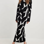 Nadorine Women's Black And White Long Sleeve Knit Maxi Dress