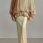 Women's Champagne & Pale Yellow Set With Sheer Oversized Blouse & Satin Maxi Skirt, Timeless Luxe-Effortless Style Set