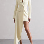 Long Sleeves Asymmetric Buttoned Pockets Solid Color Notched Collar Blazer Maxi Dress