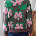 Pink Plush Floral Collar Loose Pullover Sweater