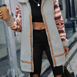 Ethnic Style Print Coat Lapel Zip Long Sleeve Plush Patchwork Jacket Outerwear
