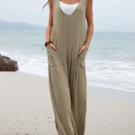 Wide Leg Jumpsuit Sleeveless V-Neck Casual Loose Jumpsuit Comfy Baggy Tank Romper with Pockets