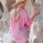 Nadorine Solid Color V Neck Long Sleeve Button Down Blouse with Pockets