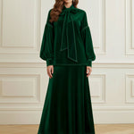 Long Sleeves Puff Sleeves Bow-Embellished Pleated Solid Color Split-Joint Tied Half Turtleneck Blouses&Shirts Tops