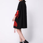 Red Goldfish Embroidered Loose Round Neck T-Shirt Dress