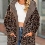 Hooded Loose Leopard Plush Cardigan Jacket