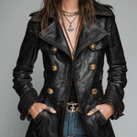 Vintage Black Double-Breasted Faux Leather Jacket