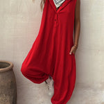 Let's Chill Pocketed Half Button Hooded Loose Jumpsuit