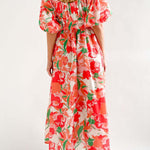 Elegant Square Neck Printed Puff Sleeve Long Dress