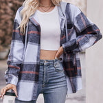 Nadorine Casual Mid-length Plaid Shirt Hooded Jacket