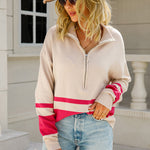Striped Half-Zip Collared Sweater