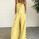 Sleeveless Overalls Jumpsuit Casual Plaid Print Summer Wide Leg Bib Jumpsuits