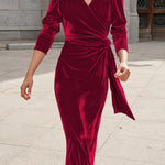 French design elegant long-sleeved evening dress gold velvet dress