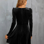 Sexy V Neck Long Sleeve Velvet Mini Dress