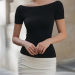 Two-Tone Off-Shoulder Colorblock Ruched Dress
