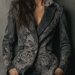 Embossed Floral Eco-Suede Blazer In Charcoal Taupe