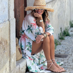Holiday Leisure Coconut Tree Print Lace-up Loose Long Skirt