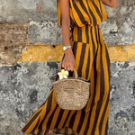 Yellow and Black Striped Sleeveless Waist Long Dress