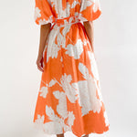 Elegant V-neck slim waist large swing skirt printed dress