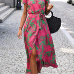 V-neck slit mid-length jumpsuit