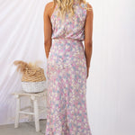 Sleeveless Halter Neck Printed Satin Dress
