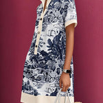 Loose Short Sleeves Buttoned Contrast Color Pockets Stand Collar Mini Dresses