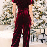 Solid color velvet sexy casual lace-up jumpsuit