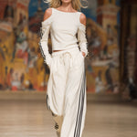 Sporty Off-the-shoulder Long-sleeved Top And Pants Set