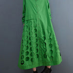 A-Line Long Sleeves Asymmetric Hollow Polka-Dot Solid Color Lapel Midi Dresses