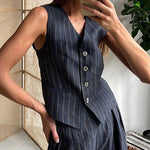 Striped Casual Two-piece Set V-neck Vest Trousers Pants Suit