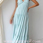 Margovil V Neck Ruffle Trim Tiered Sleeveless Linen Maxi Dress (2 Colors)