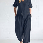 Solid Color Loose Fit Overall Jumpsuit with Pockets