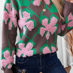 Pink Plush Floral Collar Loose Pullover Sweater