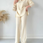 Women's Two Piece Sets Casual Loose Knitted Long Sleeve Sweater + Wide Leg Pants