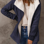 Fleece Long Sleeve Warm Teddy Coat Lapel Cardigan With Pocket