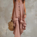 Bohemian Style Crinkled Gauze Sleeveless Top And Wide-leg Pants Two-piece Set
