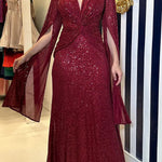 Shine Brighter Sequin Cape Sleeve Cross Waist Evening Maxi Dress