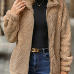 Zipper Plaid Fleece Pockets Women's Coat Cardigan