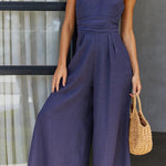 Sexy Sling Waist Pocket Straight Sleeveless Jumpsuit