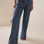 High Waisted Buttoned No Belt Split-Joint Jean Pants Bottoms