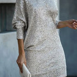 A-Line Loose Asymmetric Sequined Solid Color One-Shoulder Mini Dresses